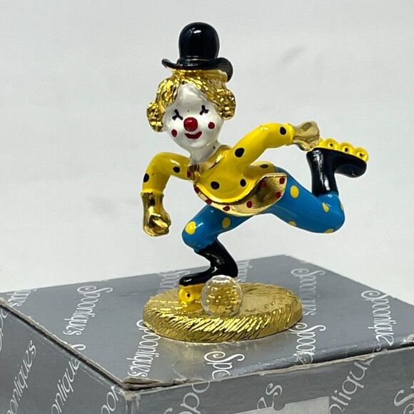 Spoontiques Pewter Gold Roller Blade Clown Swarovski Crystal Ball Miniture K1488 - Picture 1 of 6